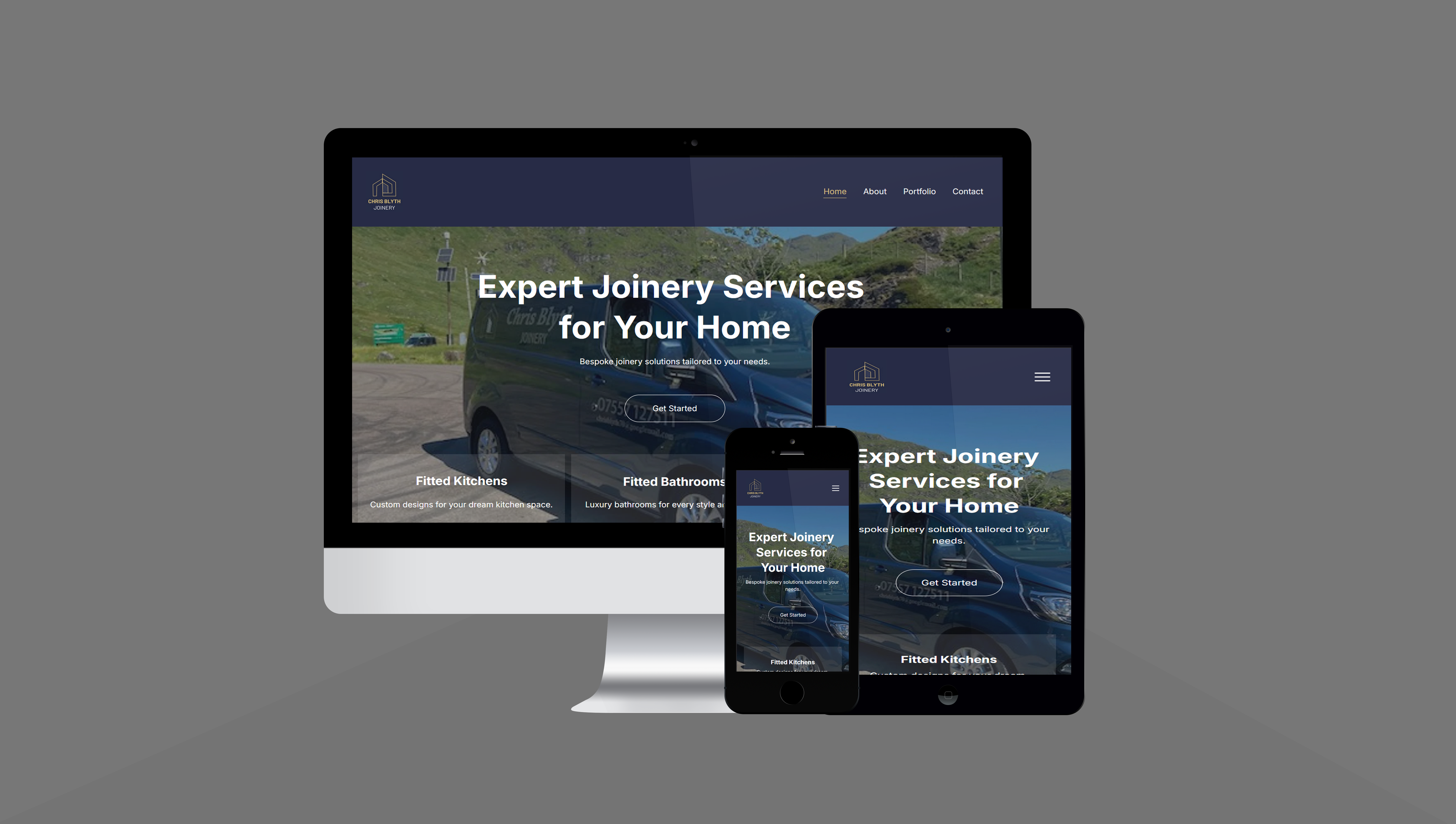 A mockup of the Chris Blyth Joinery website on a laptop and mobile device